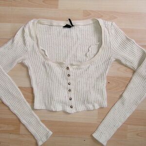 Cream Button-Up Cropped Sweater